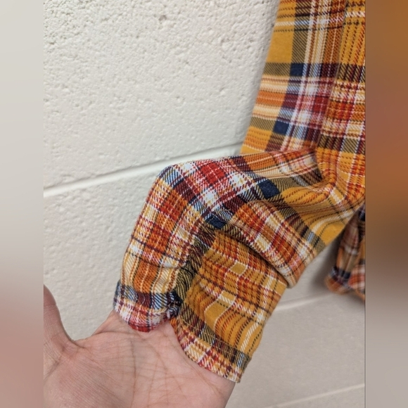 Bobbie Brooks 1X plus flannel look button down shirt in mustard - Picture 7 of 9